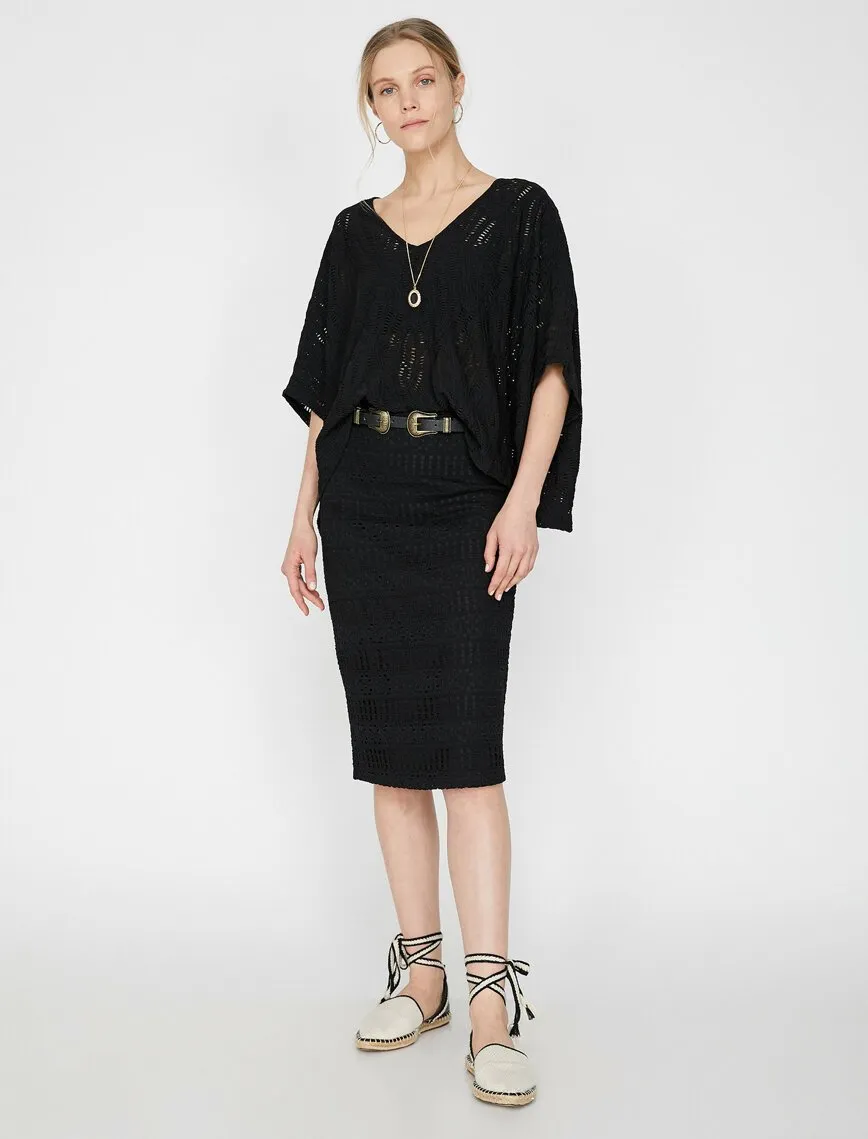 11818 Black Lace Detailed Midi Skirt