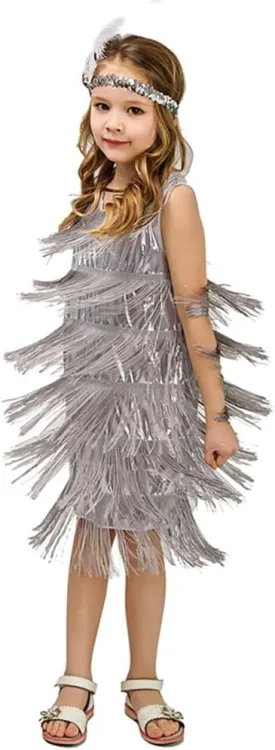 20s Flapper Dresses for Girls Salsa Latin Dance Dress 1920s Gatsby Tassel Fringe Flapper Dress   Feather Headband Dancewear