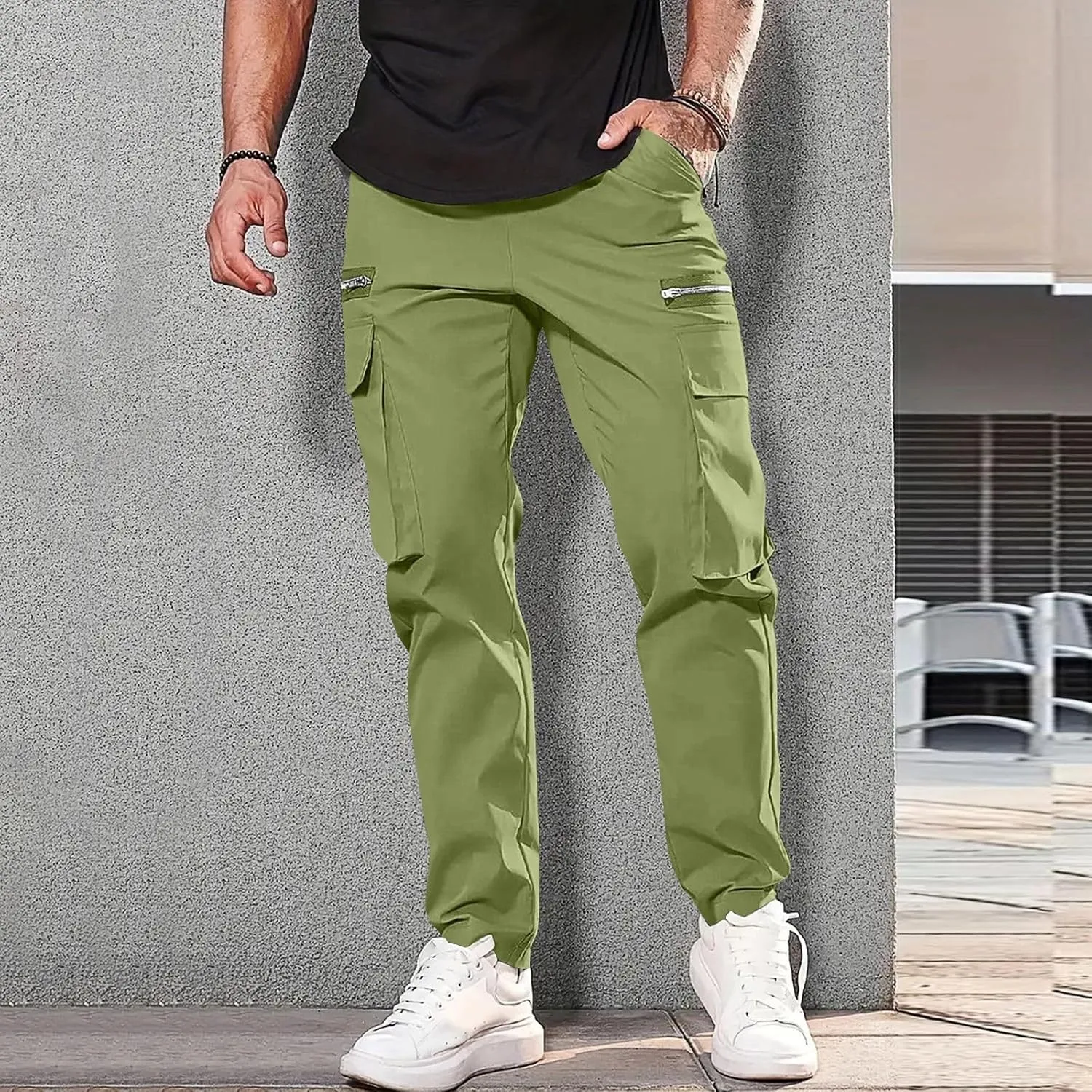 ADHOWBEW Cargos Pants Men Waterproof Pockets Workout Construction Hiking Big and Tall Joggers