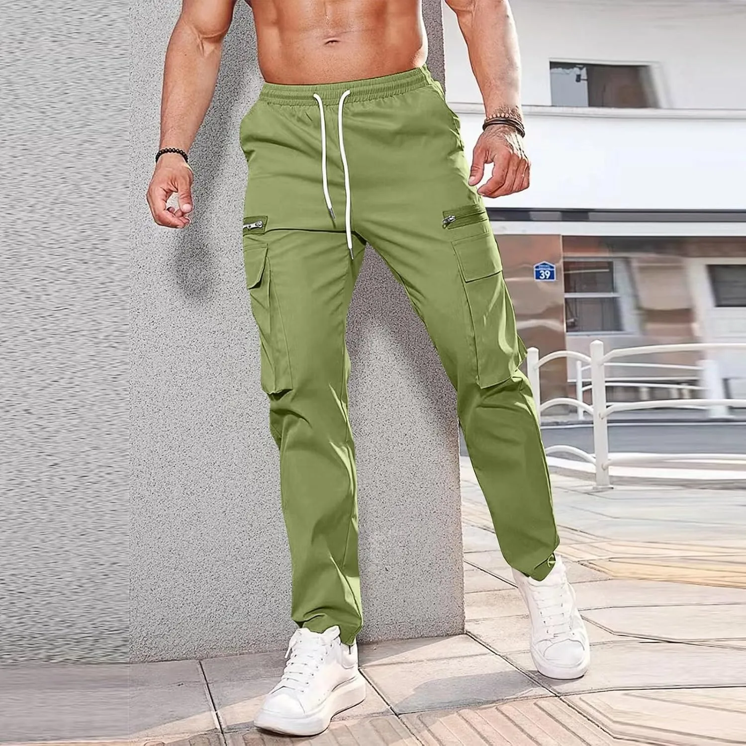 ADHOWBEW Cargos Pants Men Waterproof Pockets Workout Construction Hiking Big and Tall Joggers