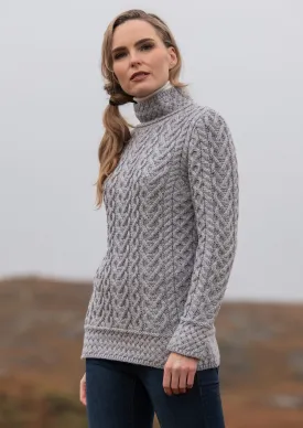 Aran Crafts Hearts High Neck Sweater | Grey