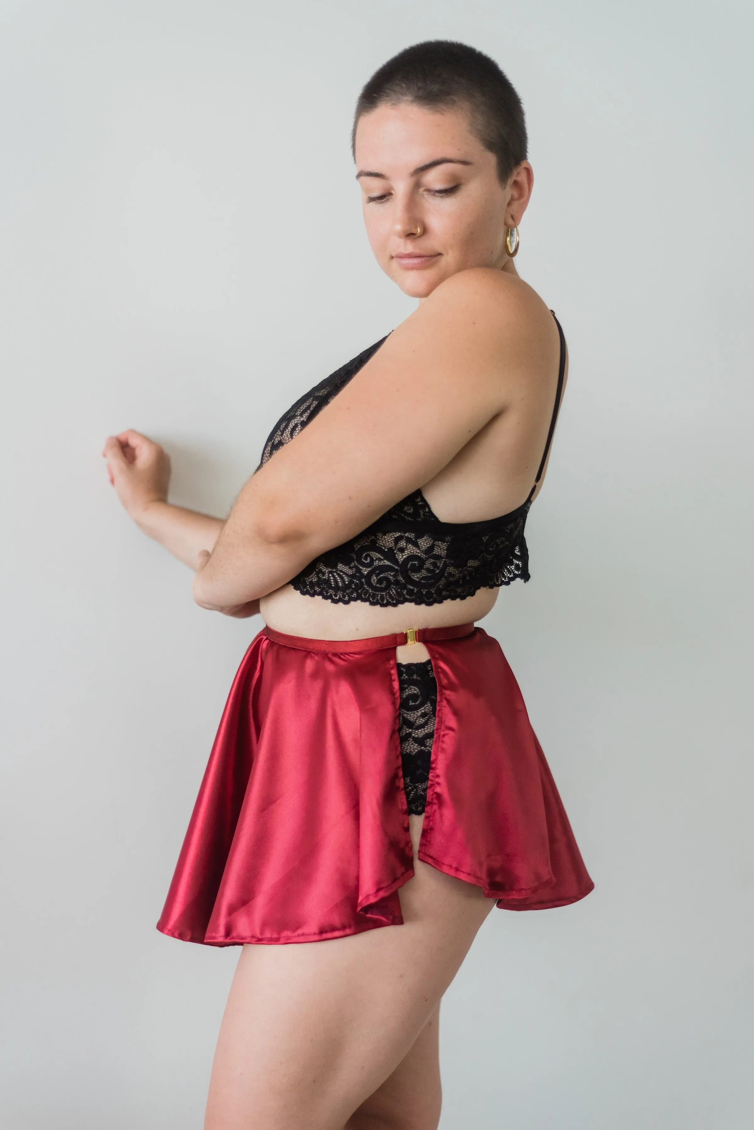 Ava Lingerie Set with Deep Red Cover-Up Skirt