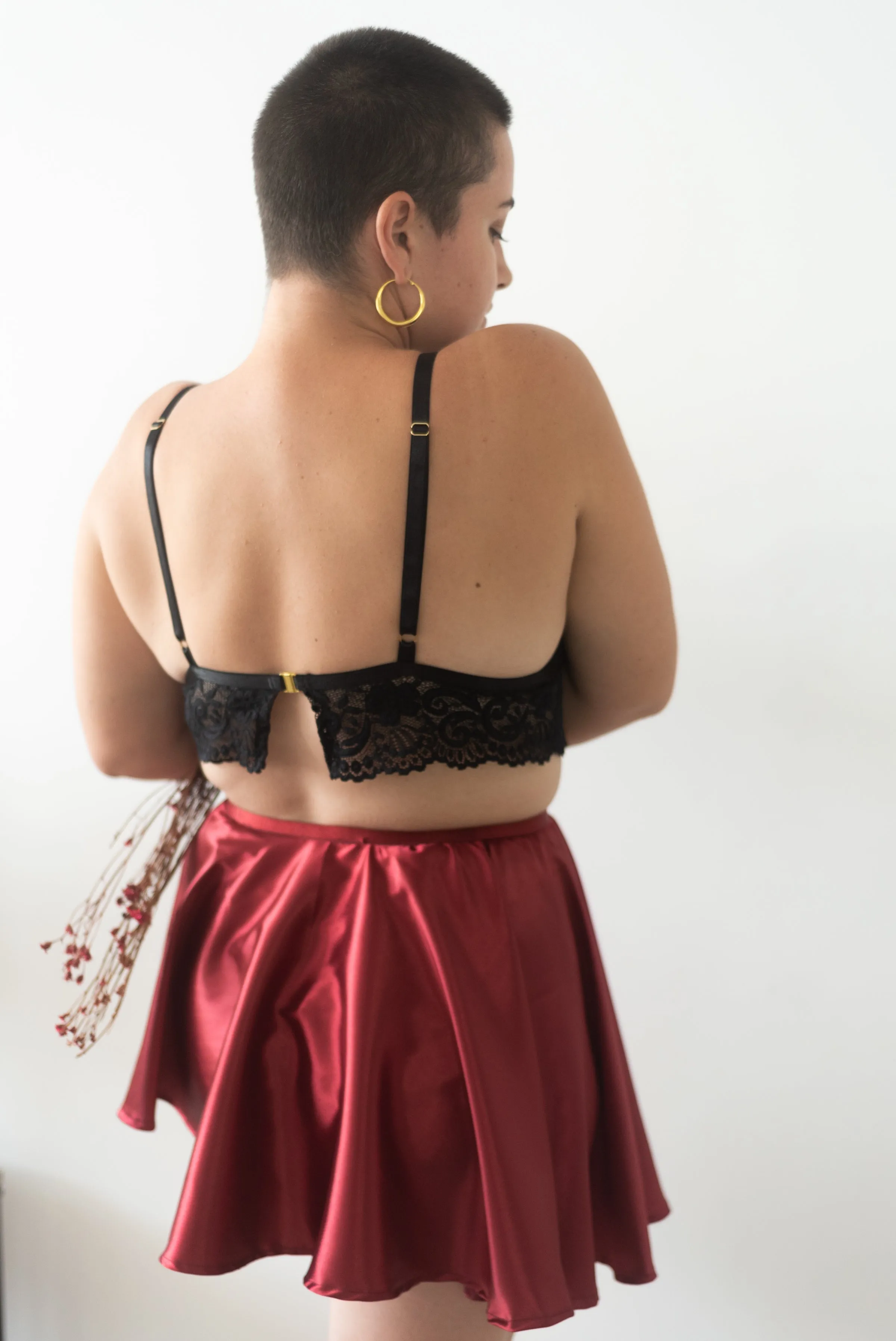Ava Lingerie Set with Deep Red Cover-Up Skirt