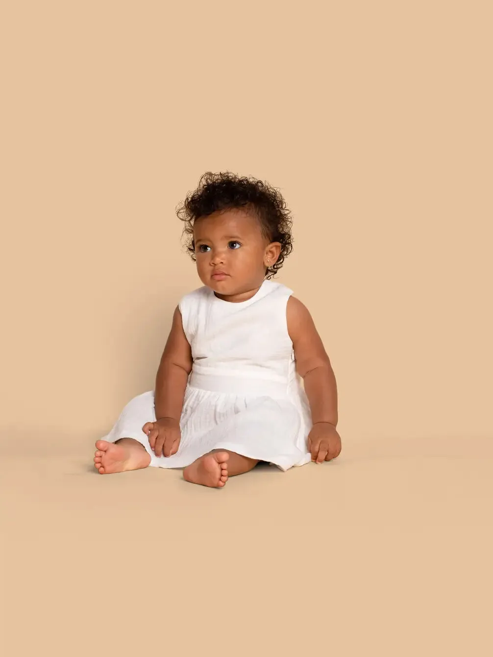 Baby Girls Gauze Pinafore Dress  - Off-White