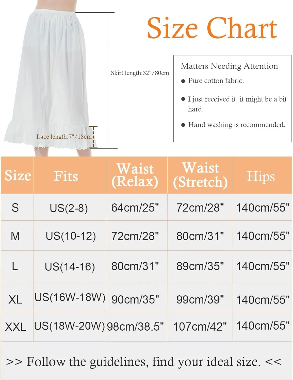 BEAUTELICATE Half Slip Skirt Extender 100% Cotton Vintage Underskirt with Lace Embroidery