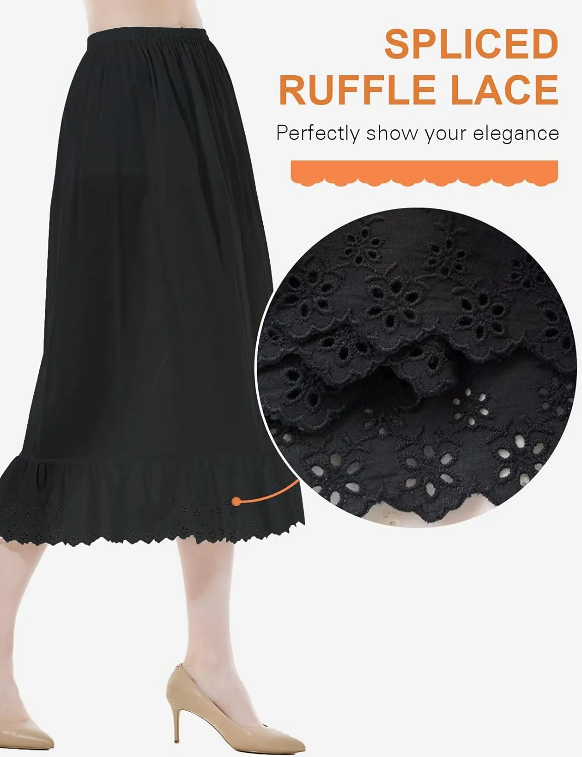 BEAUTELICATE Half Slip Skirt Extender 100% Cotton Vintage Underskirt with Lace Embroidery