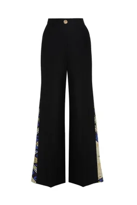 BLACK WIDE-LEG SATIN PANTS