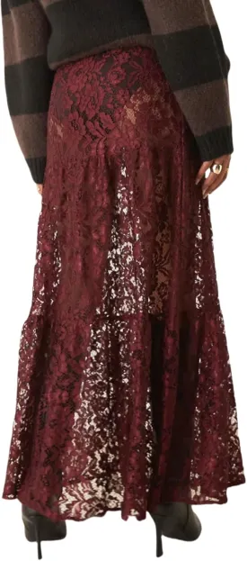 BOLLEY JOSS Women Floral Lace Long Skirt Sexy See Through Sheer Maxi Skirt Flowy Tiered A-line Boho Beach Coverup Skirts