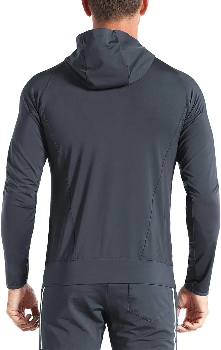 BROKIG Mens WindBreak Lightweight Running Jackets with Zip Pocket, Workout Track Hoodie Athletic Gym Sweatshirts Men