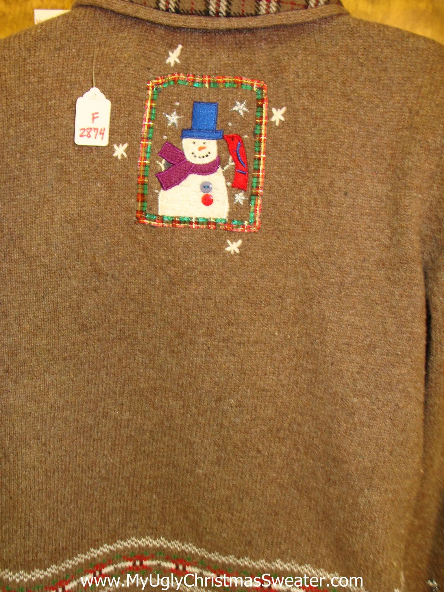 Brown Ugly Festive Xmas Sweater with Four Crafty Snowmen