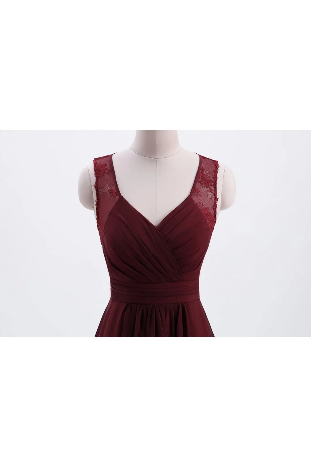 Burgundy Chiffon A-line Pleated Long Bridesmaid Dress