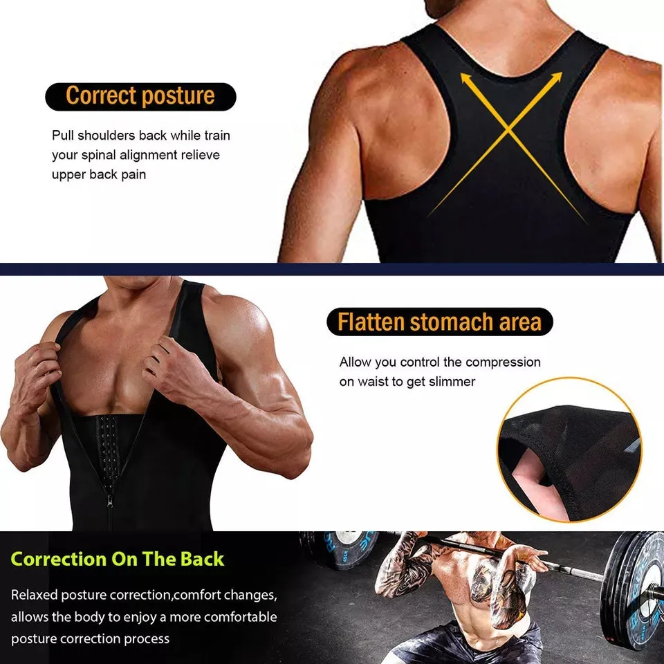Compression Body Sculpting Shaper Corset Vest with Hook and Zipper for Men
