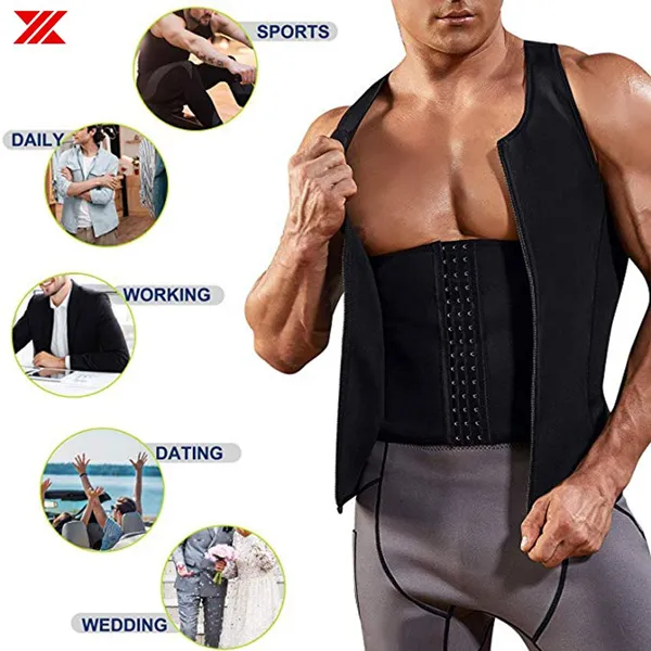 Compression Body Sculpting Shaper Corset Vest with Hook and Zipper for Men