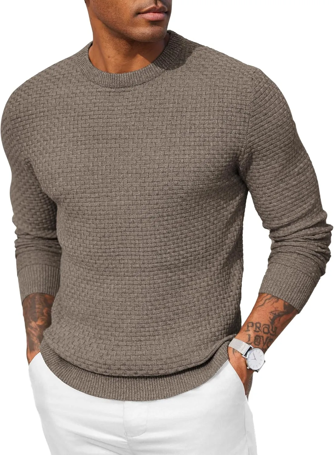 COOFANDY Men Dress Crewneck Sweater Pullover Knit Long Sleeve Casual Slim Fit Sweater