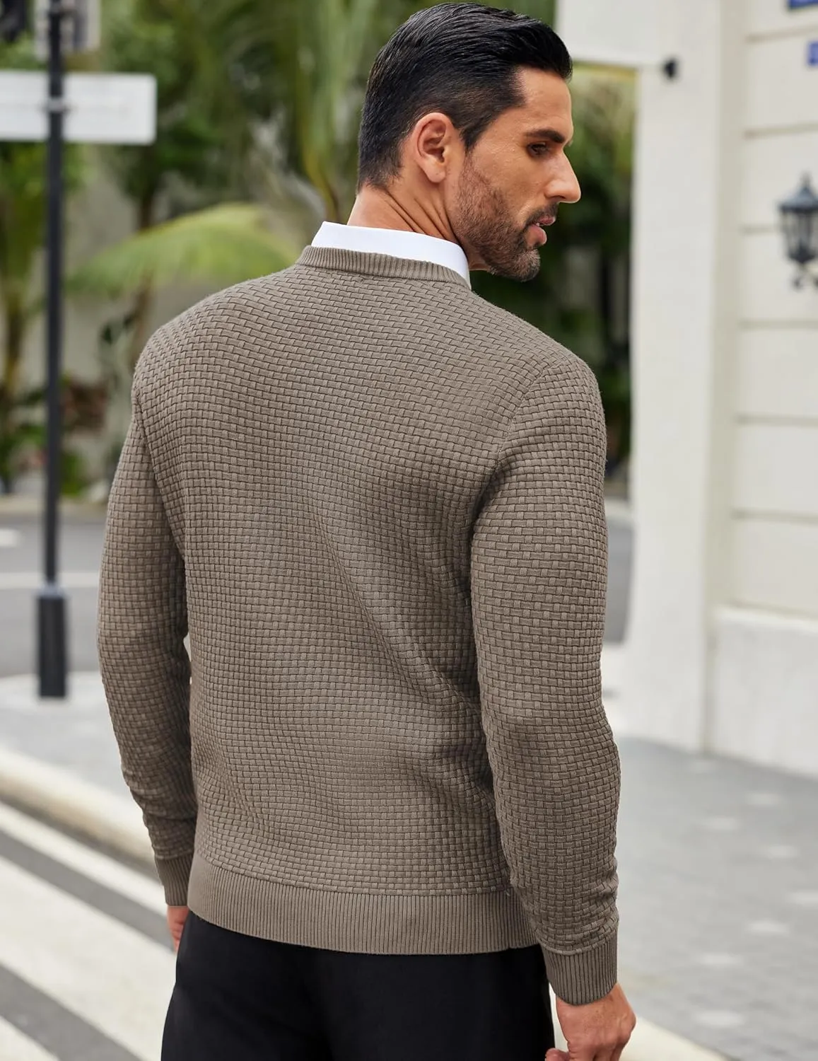 COOFANDY Men Dress Crewneck Sweater Pullover Knit Long Sleeve Casual Slim Fit Sweater