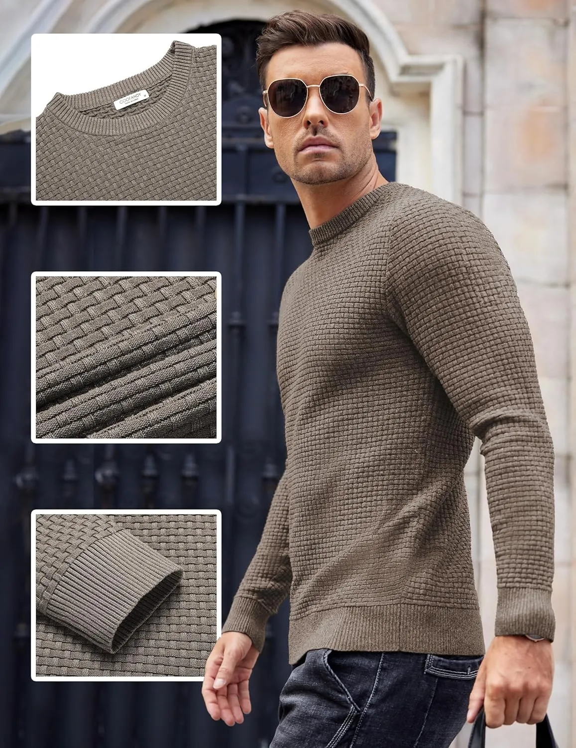 COOFANDY Men Dress Crewneck Sweater Pullover Knit Long Sleeve Casual Slim Fit Sweater