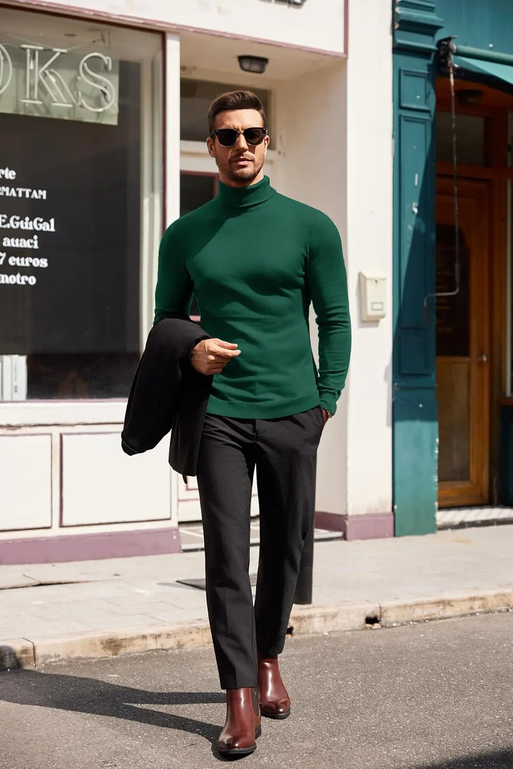 COOFANDY Men's Slim Fit Turtleneck Sweater Casual Basic Knitted Long Sleeve Pullover Sweater