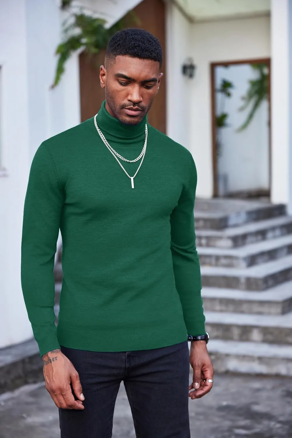 COOFANDY Men's Slim Fit Turtleneck Sweater Casual Basic Knitted Long Sleeve Pullover Sweater