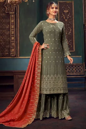 Crocodile Green Faux Georgette Pakistani Sharara Suit