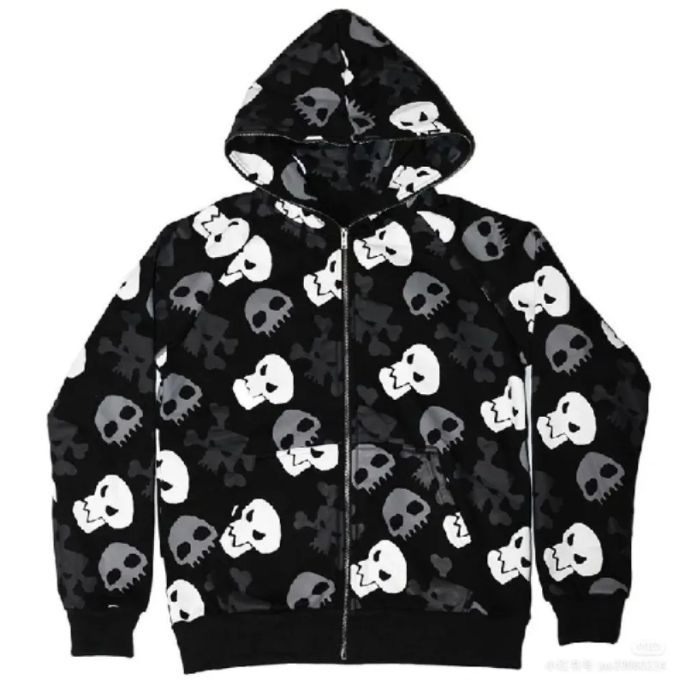 Dark Skull Cardigan Oversized Zipper Hoodie Thin Style