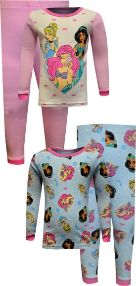 Disney Princesses Jasmine Ariel Cinderella 4 Piece Cotton Pajama