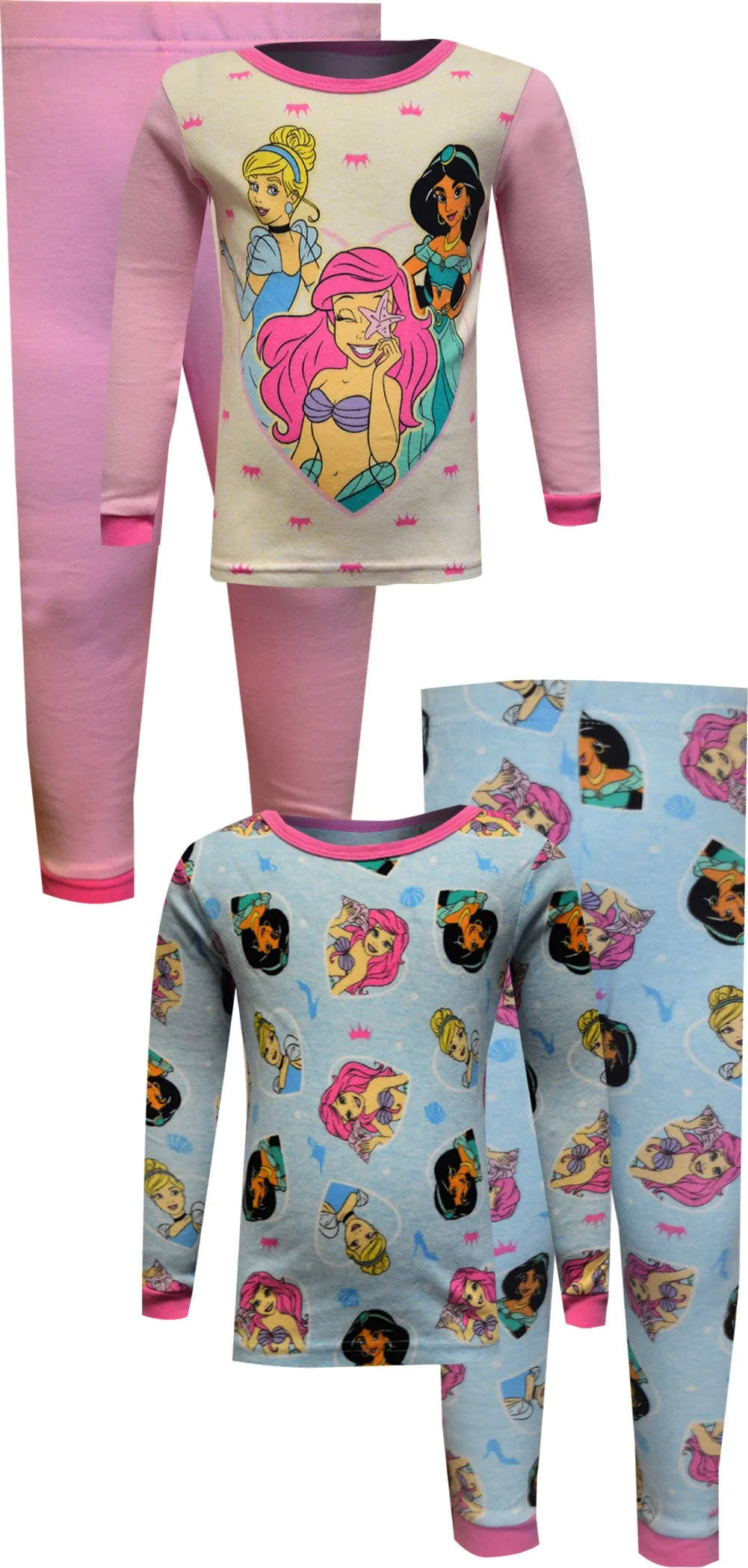 Disney Princesses Jasmine Ariel Cinderella 4 Piece Cotton Pajama