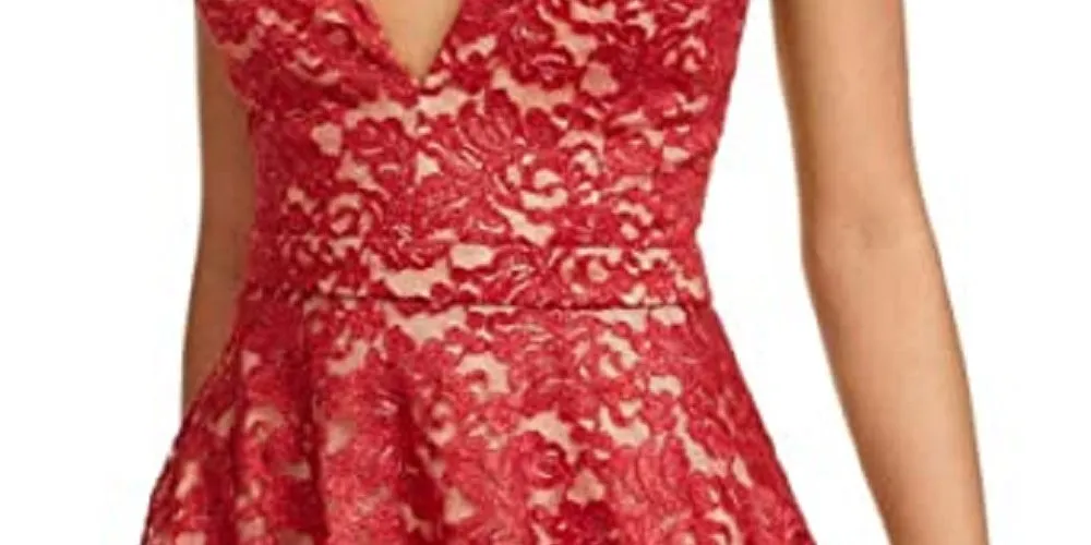 Emerald Sundae Juniors' Glitter Lace Racerback Dress Red Size Medium