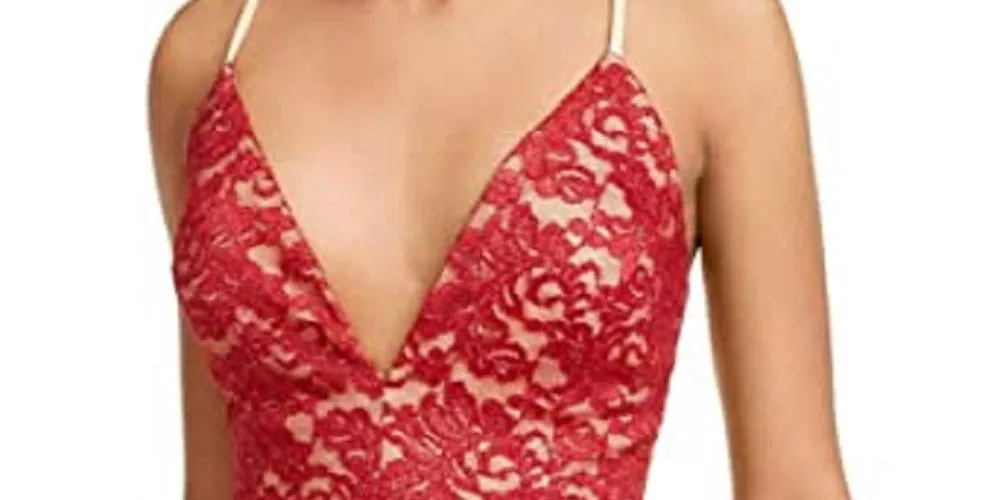 Emerald Sundae Juniors' Glitter Lace Racerback Dress Red Size Medium