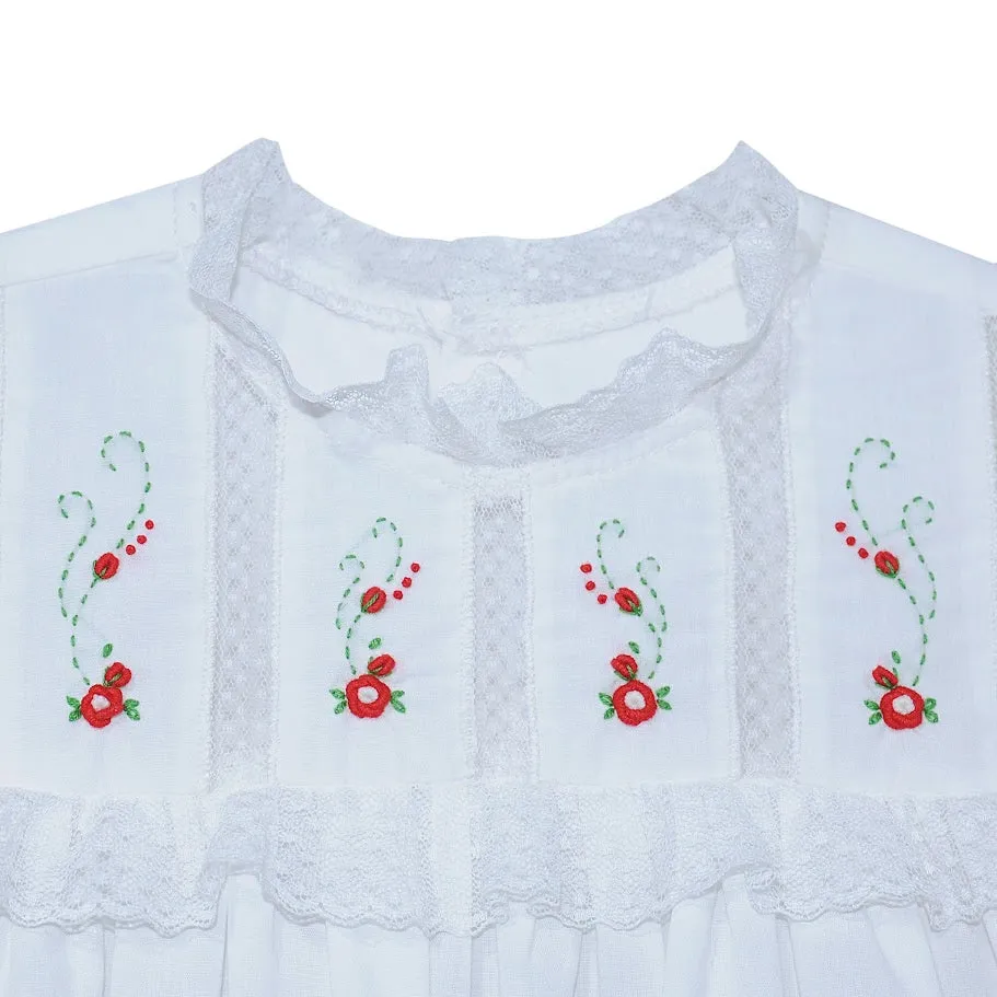 Frankie Dress- Red Christmas Embroidery Buds