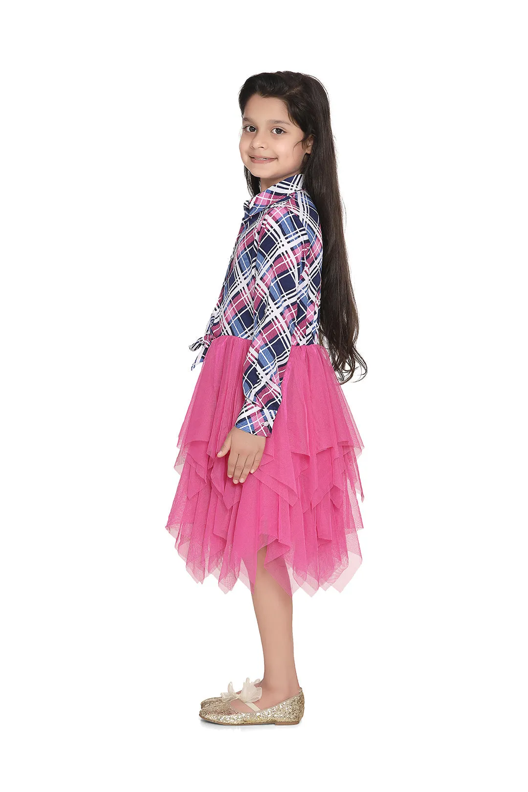 Girl's Polyester Crepe Shirt And Attached Net Tutu Skirt Dress - StyleStone Kid