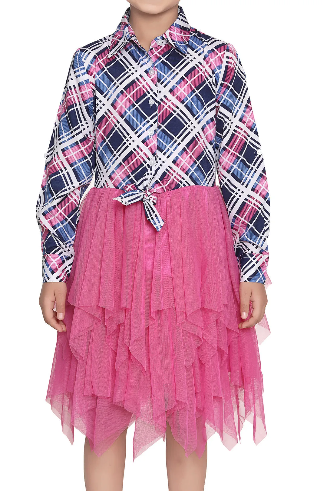 Girl's Polyester Crepe Shirt And Attached Net Tutu Skirt Dress - StyleStone Kid