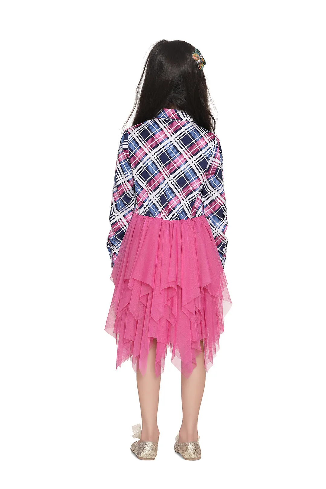 Girl's Polyester Crepe Shirt And Attached Net Tutu Skirt Dress - StyleStone Kid