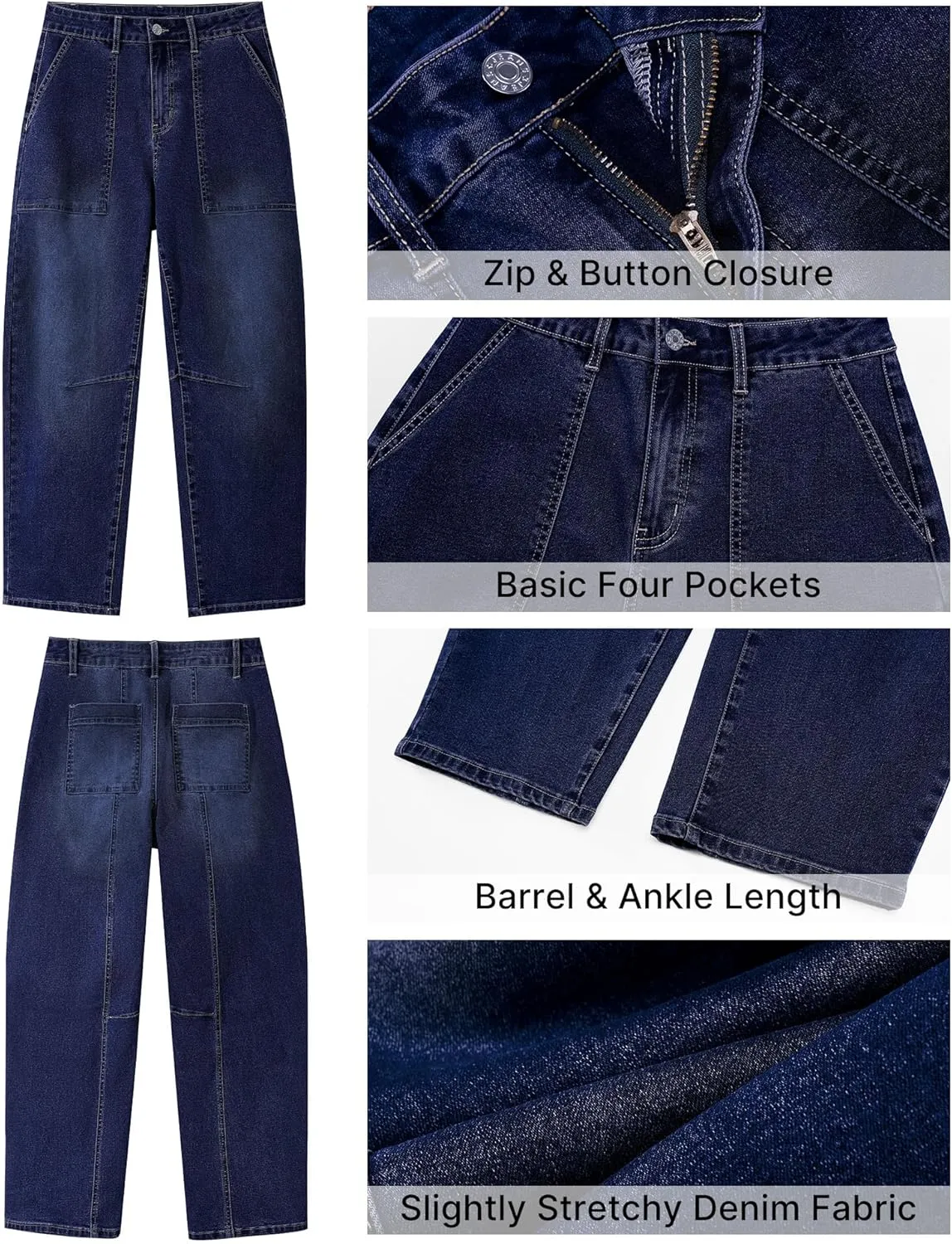 GRAPENT Barrel Jeans for Women High Waisted Trendy Wide Leg Baggy Ankle Length Stretchy Denim Trouser Jeans with Pockets