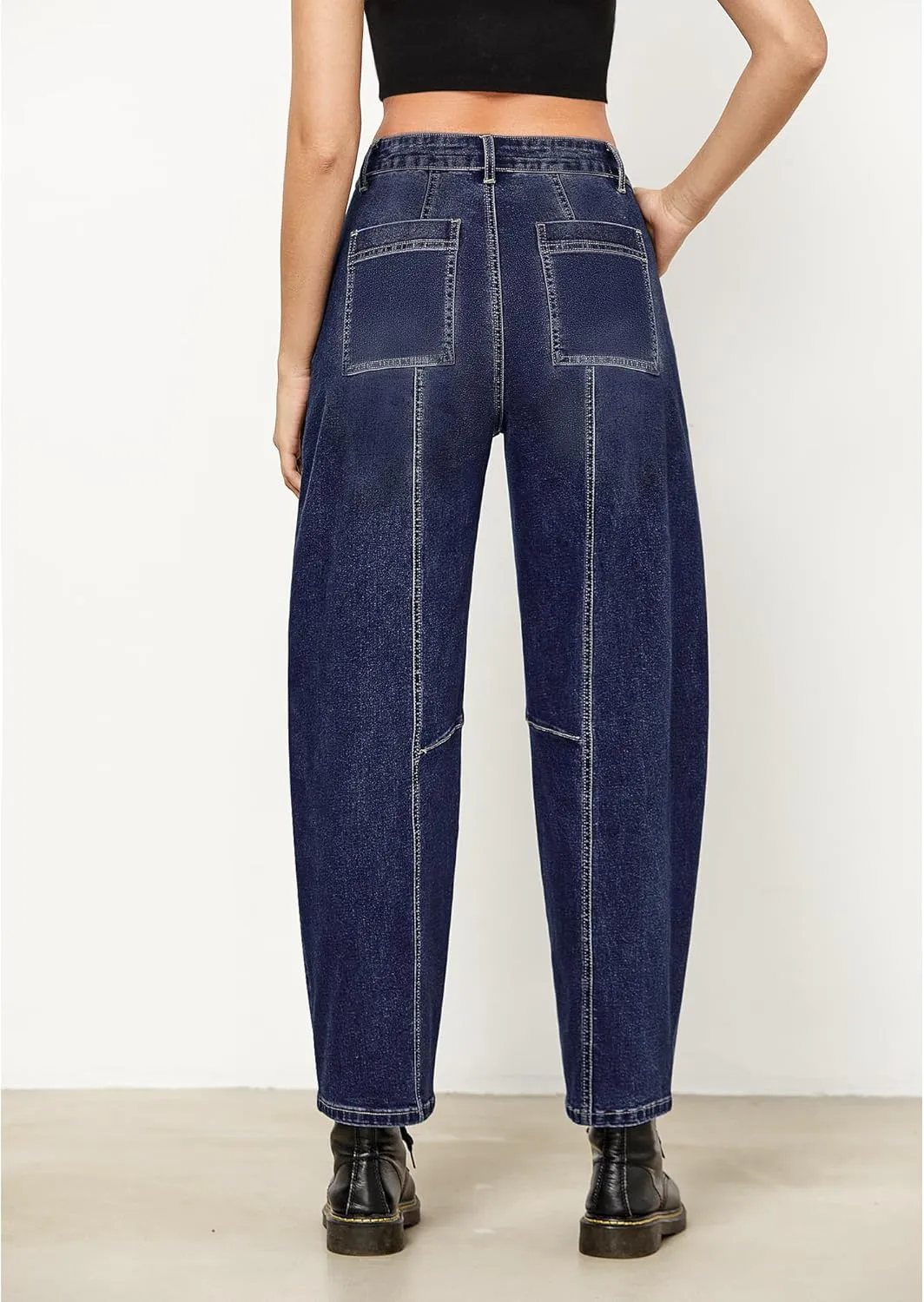 GRAPENT Barrel Jeans for Women High Waisted Trendy Wide Leg Baggy Ankle Length Stretchy Denim Trouser Jeans with Pockets