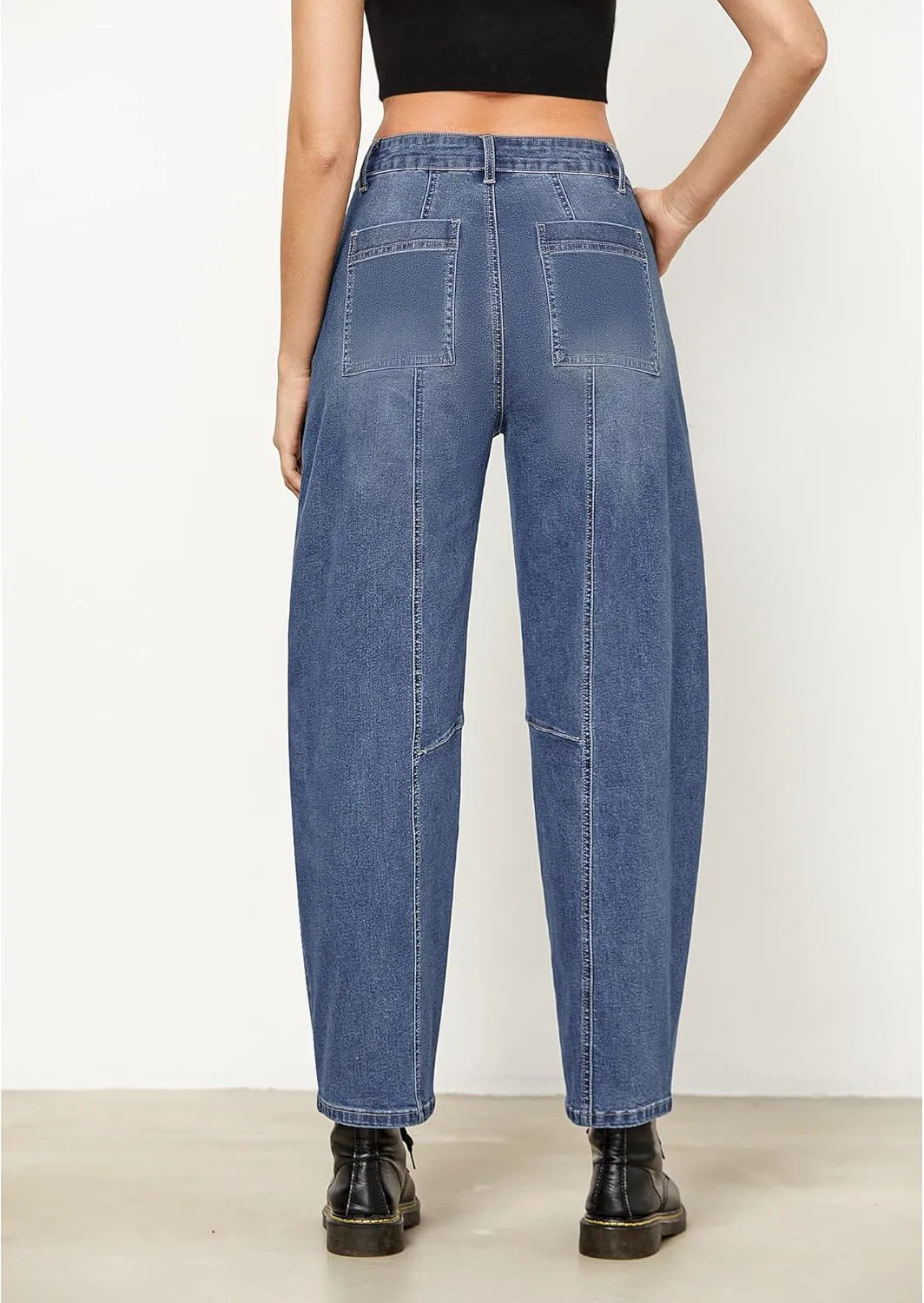 GRAPENT Barrel Jeans for Women High Waisted Trendy Wide Leg Baggy Ankle Length Stretchy Denim Trouser Jeans with Pockets