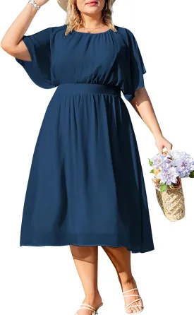 Hanna Nikole Plus Size Chiffon Dresses for Women Flounce Sleeves Empire Waist A Line Summer Beach Dress