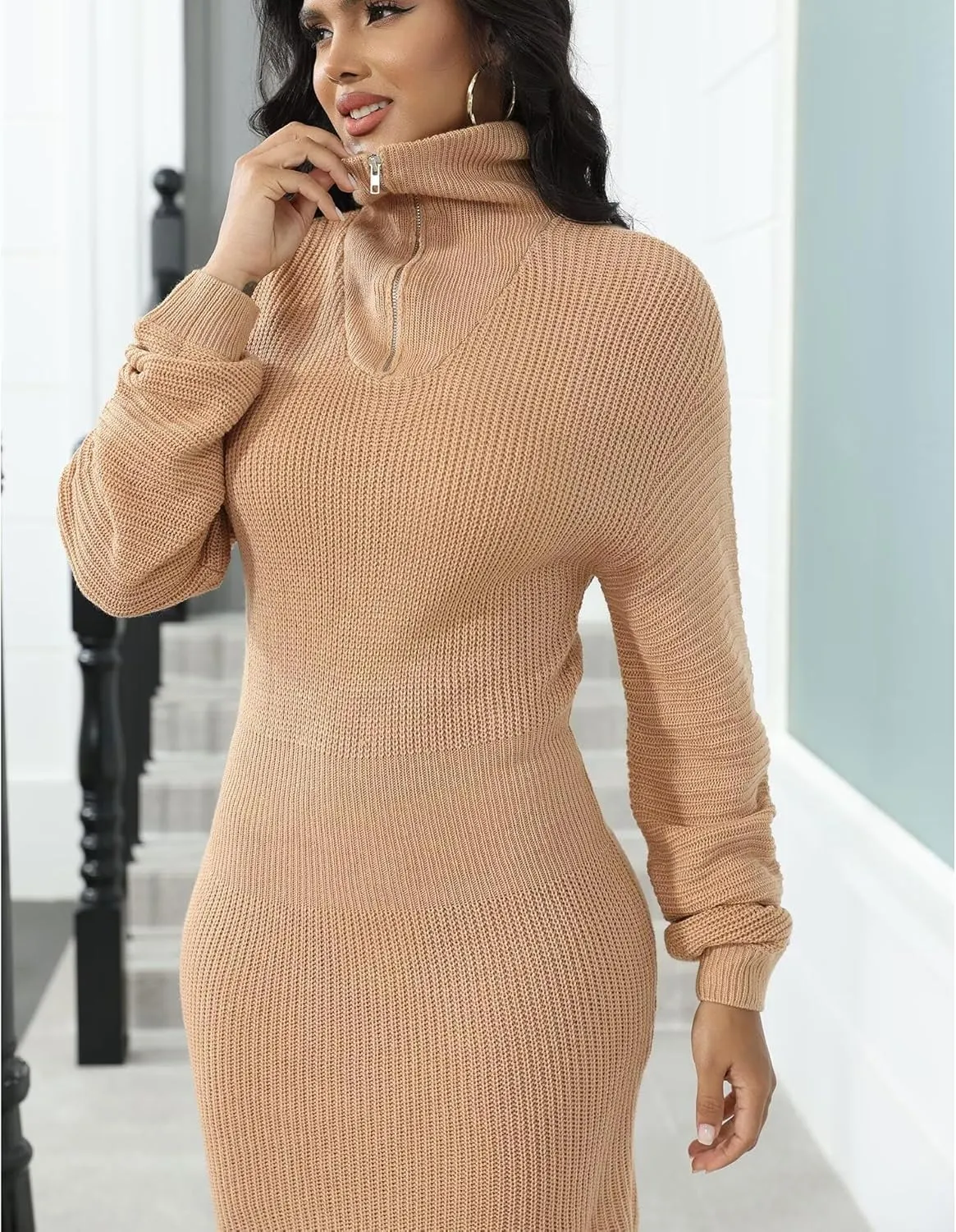 IyMoo Women's 2025 V Neck Ribbed Long Sleeve Bodycon Pullover Cute Mini Sweater Dress