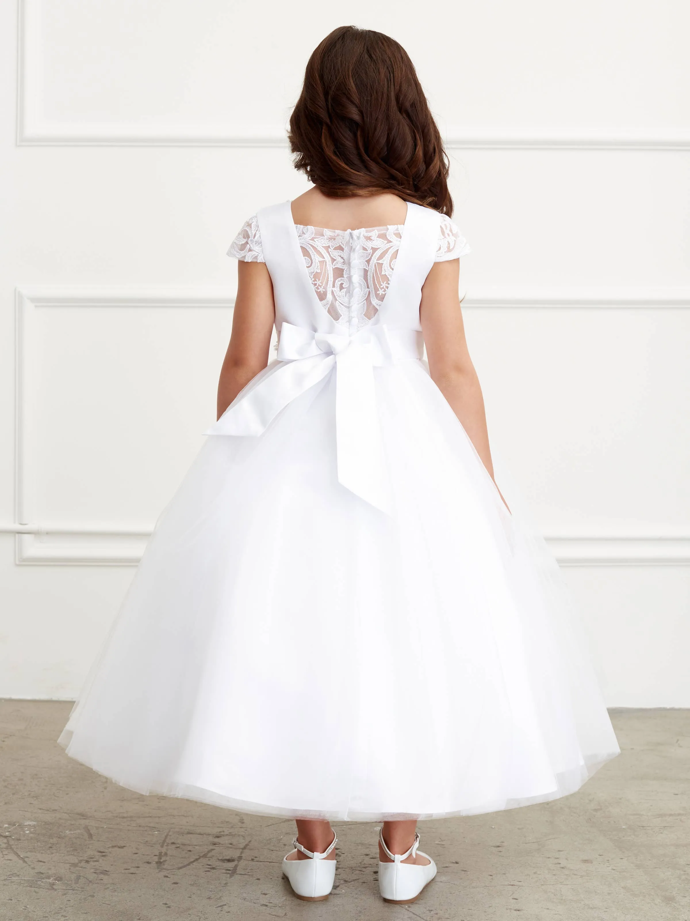 Lace Cap Sleeve Dress with Lace Back Inset & Rhinestone Belt