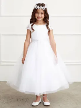 Lace Cap Sleeve Dress with Lace Back Inset & Rhinestone Belt