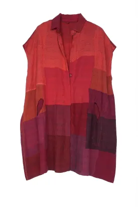 LANDSCAPE FRAYED PATCH KANTHA SHIRT DRESS - lf2426-red -