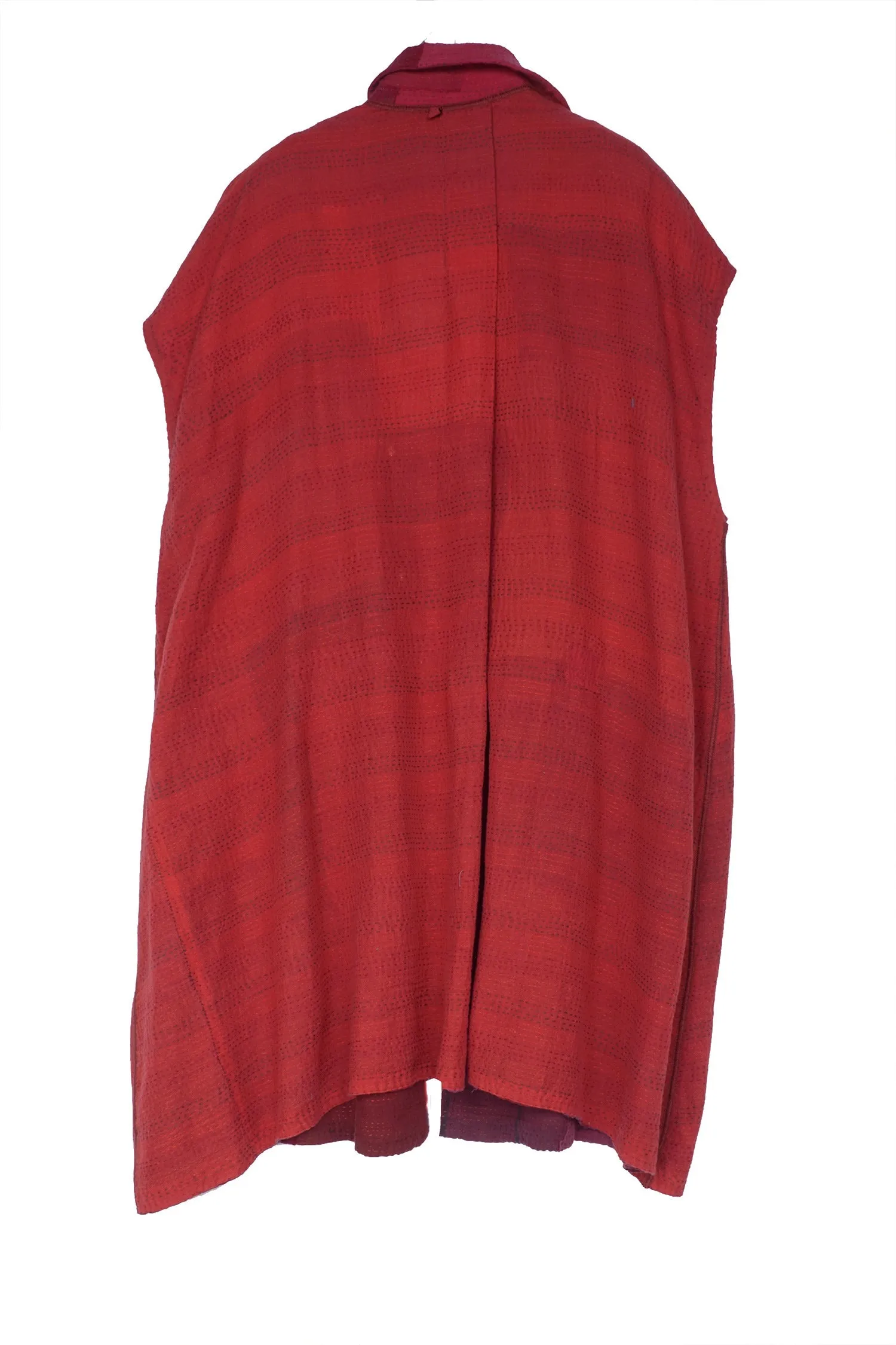 LANDSCAPE FRAYED PATCH KANTHA SHIRT DRESS - lf2426-red -