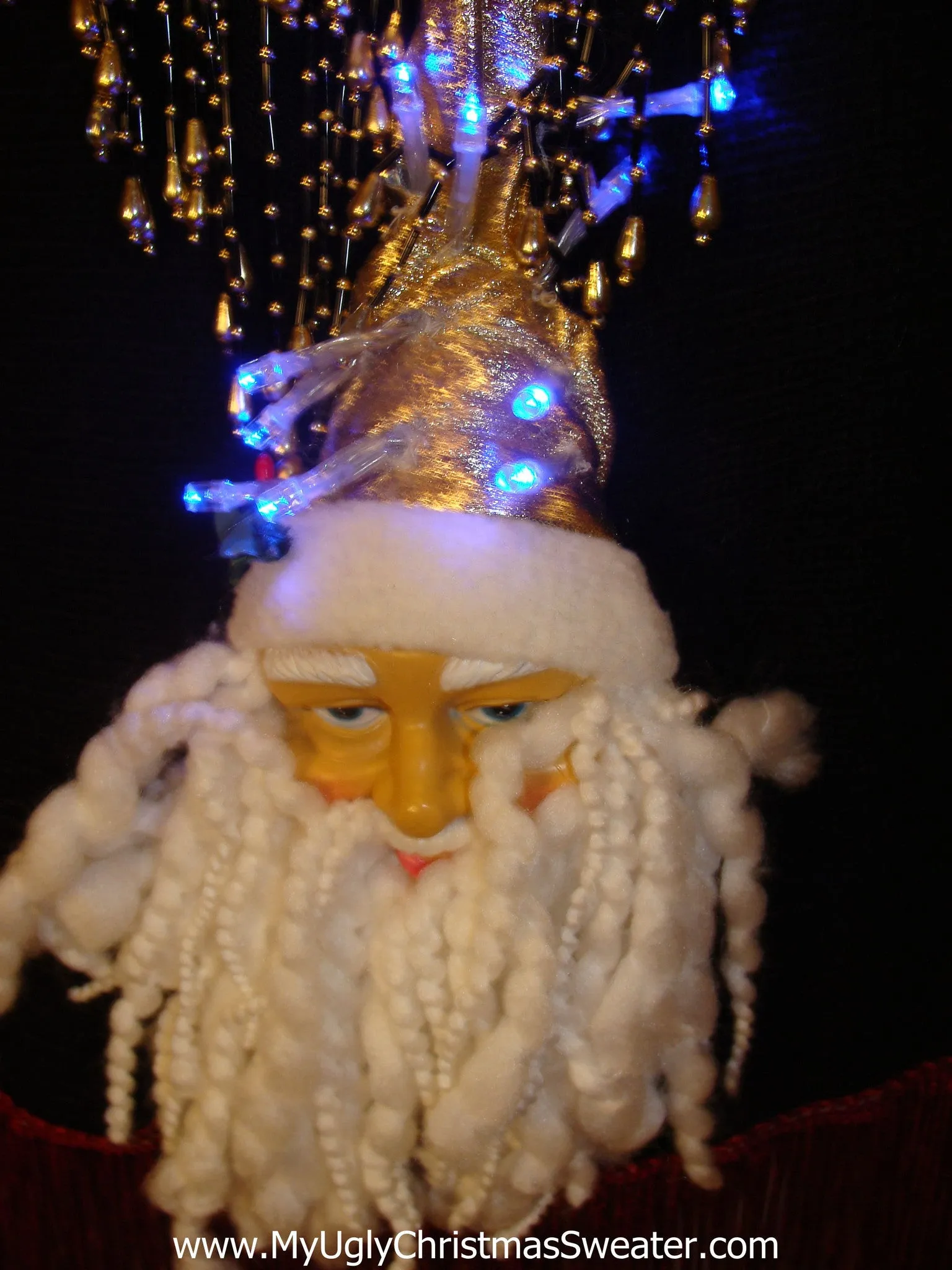 Light Up 80s Ugly Christmas Sweater 3D Santa Fringe