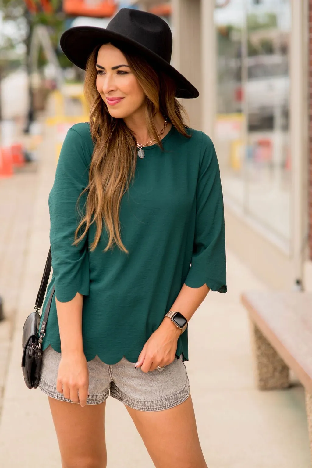 Lightweight Scalloped 3/4 Sleeve Blouse