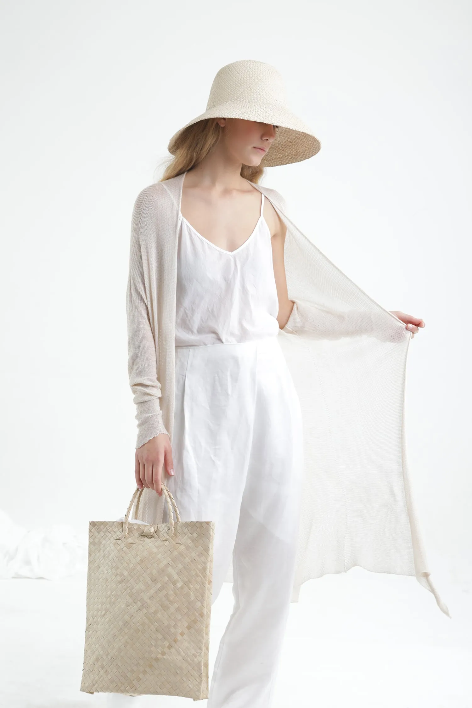 Long Bamboo Cardigan - Lavender purple / off white
