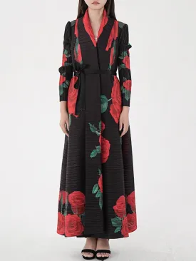 Luxurious Roses Forever Pleated Long Coat