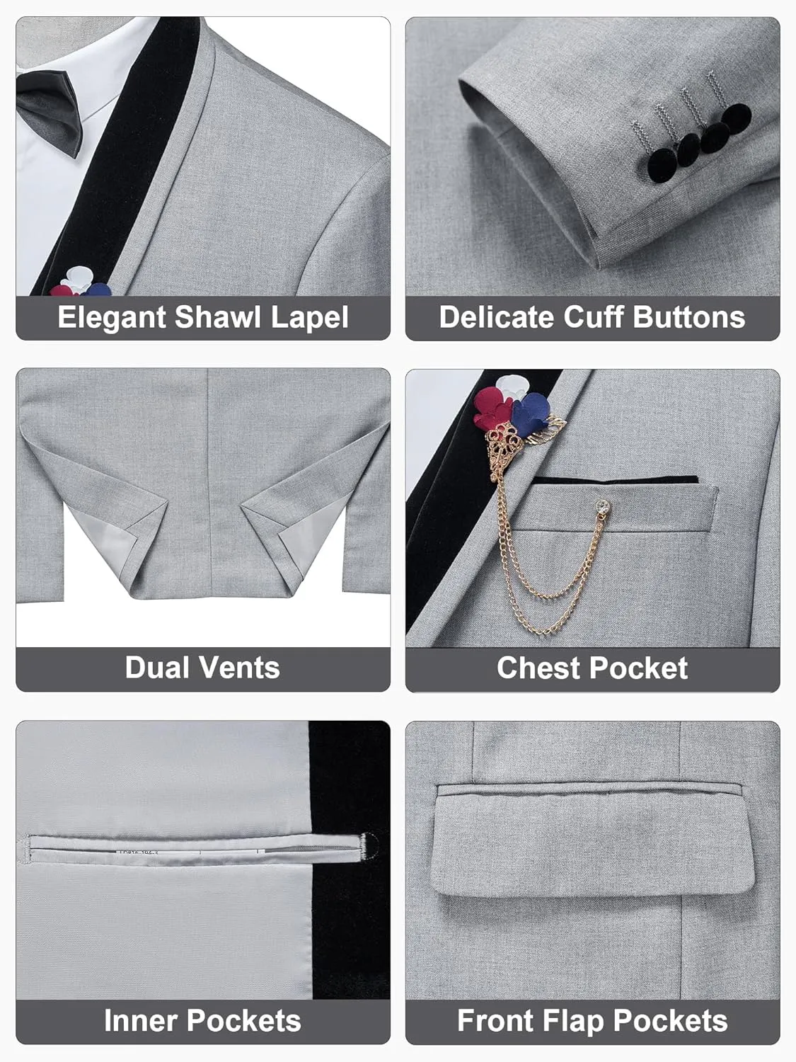 MAGE MALE Men's 3 Piece Suit One Button Tuxedo Set Slim Fit Formal Suit for Weddings, Parties, and Evening Events