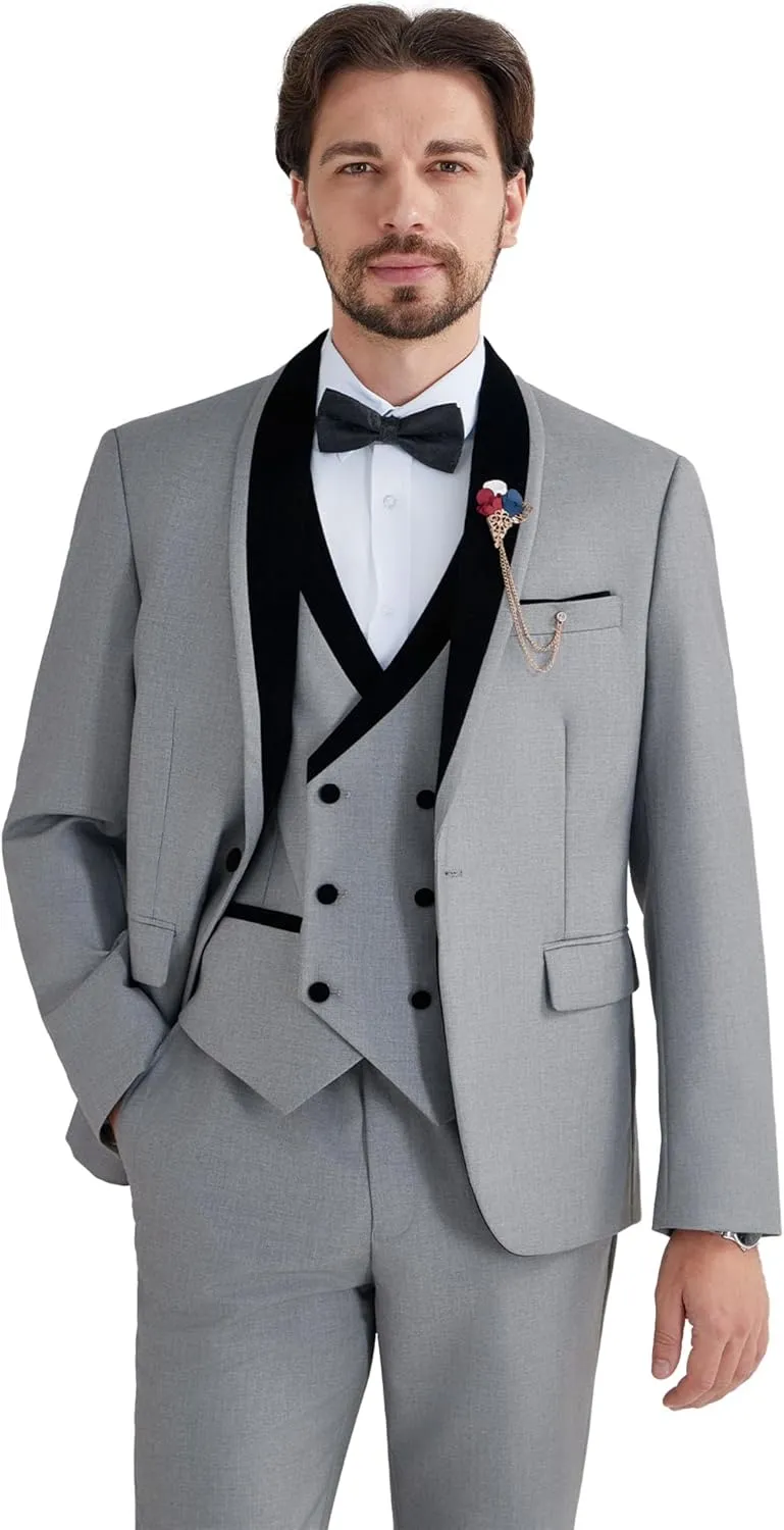 MAGE MALE Men's 3 Piece Suit One Button Tuxedo Set Slim Fit Formal Suit for Weddings, Parties, and Evening Events