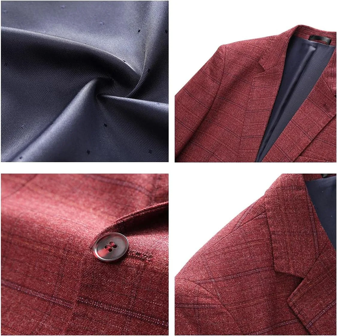 Mens 3 Piece Suits Slim Fit Tweed Suit Plaid Slim Fit Suits for Men One Button Suit Tuxedo Set