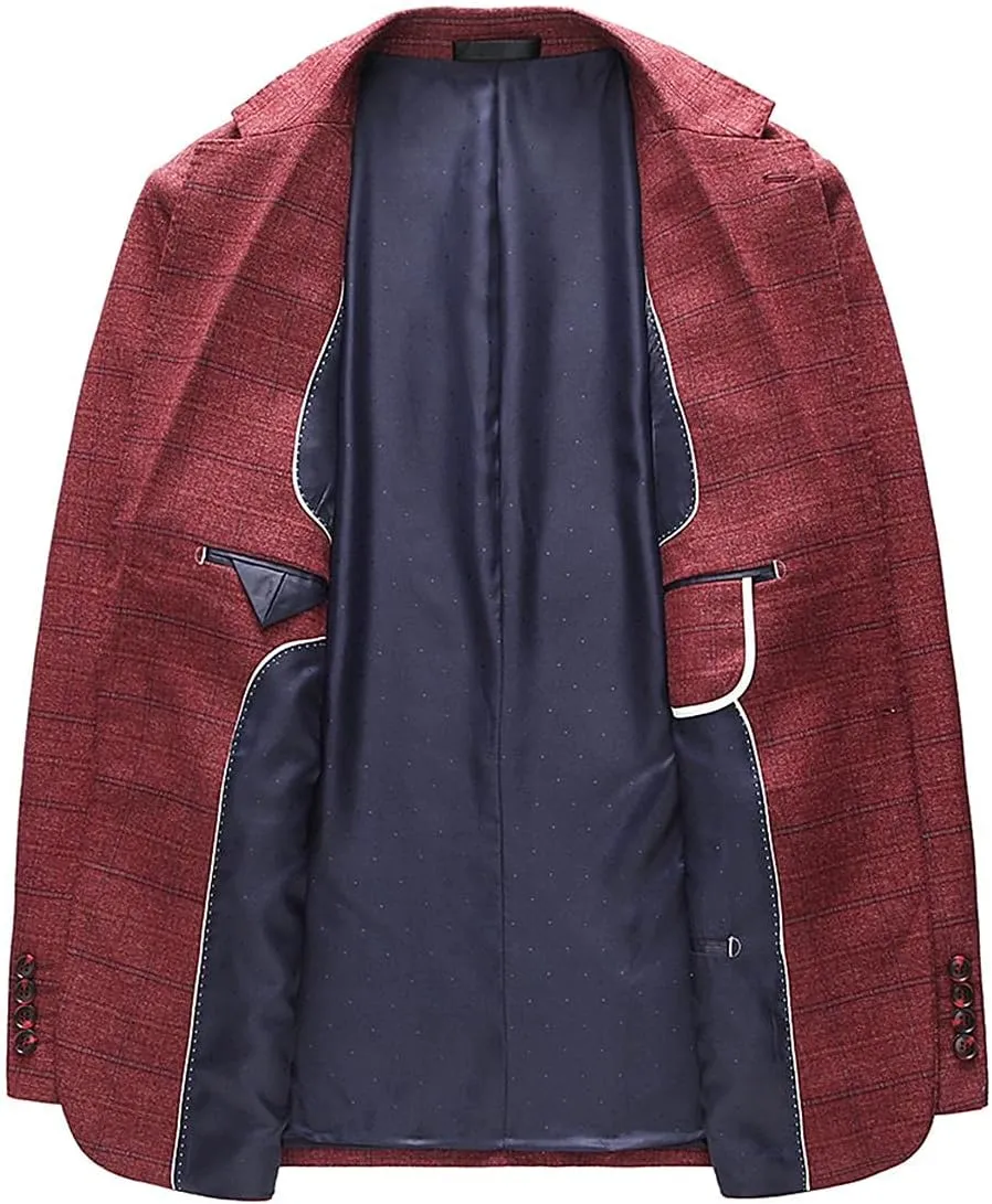 Mens 3 Piece Suits Slim Fit Tweed Suit Plaid Slim Fit Suits for Men One Button Suit Tuxedo Set