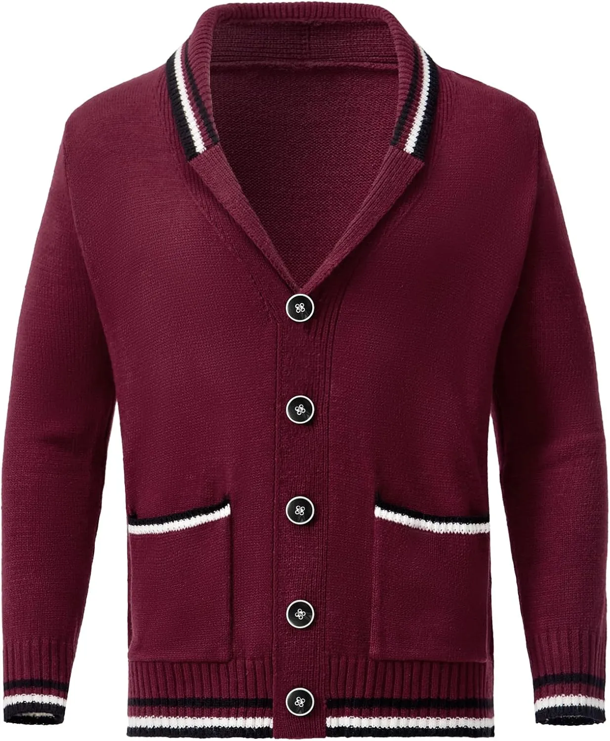 Men's Shawl Collar Cardigan Sweater Long Sleeve Casual V Neck Button Down Cable Knitted Sweater with Pockets